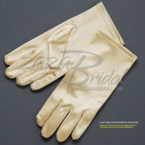 Shiny Stretch Satin Dress Gloves Wrist Length 2BL - Light Gold
